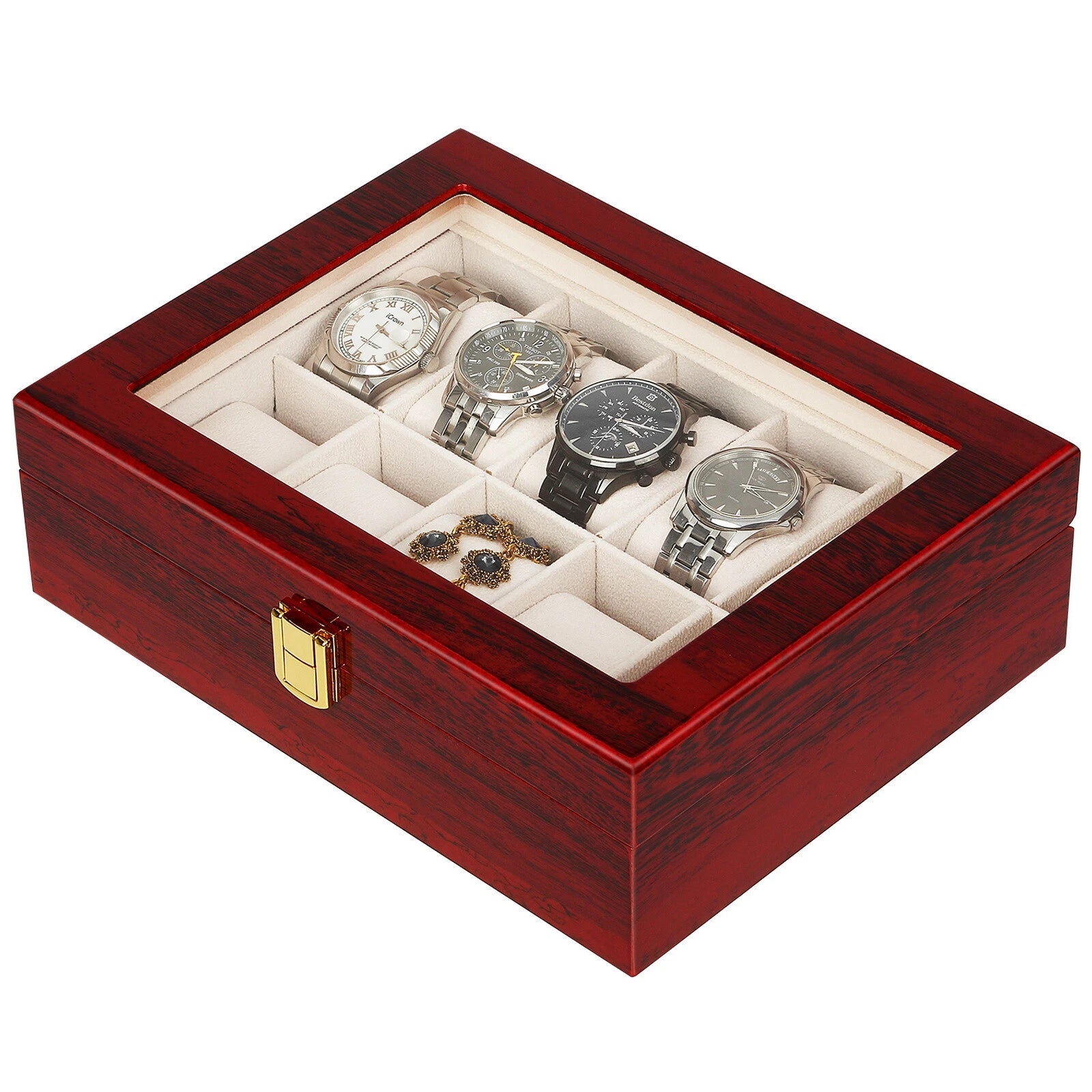 Watch Box Case Organizer Watches Holder Jewelry Storage Top Glass Display Gift | eBay