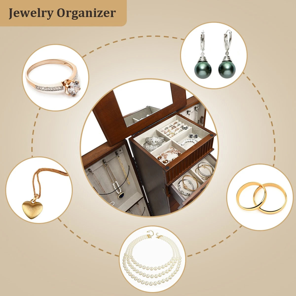 Jewelry Cabinet Armoire Box Storage Chest Stand Organizer Wood Christmas Gift | eBay