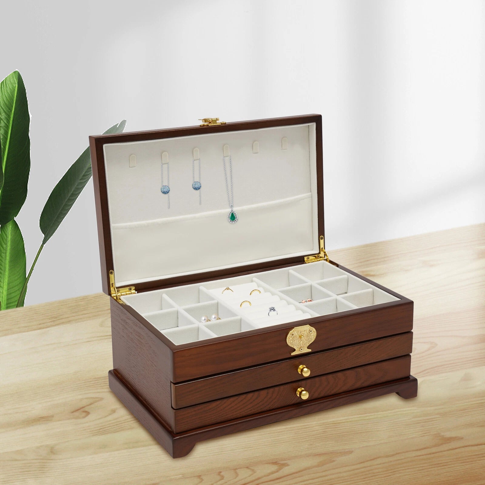 3 Layers Jewelry Organizer Storage Box Earrings Rings Necklaces Watches Cabinet | eBay