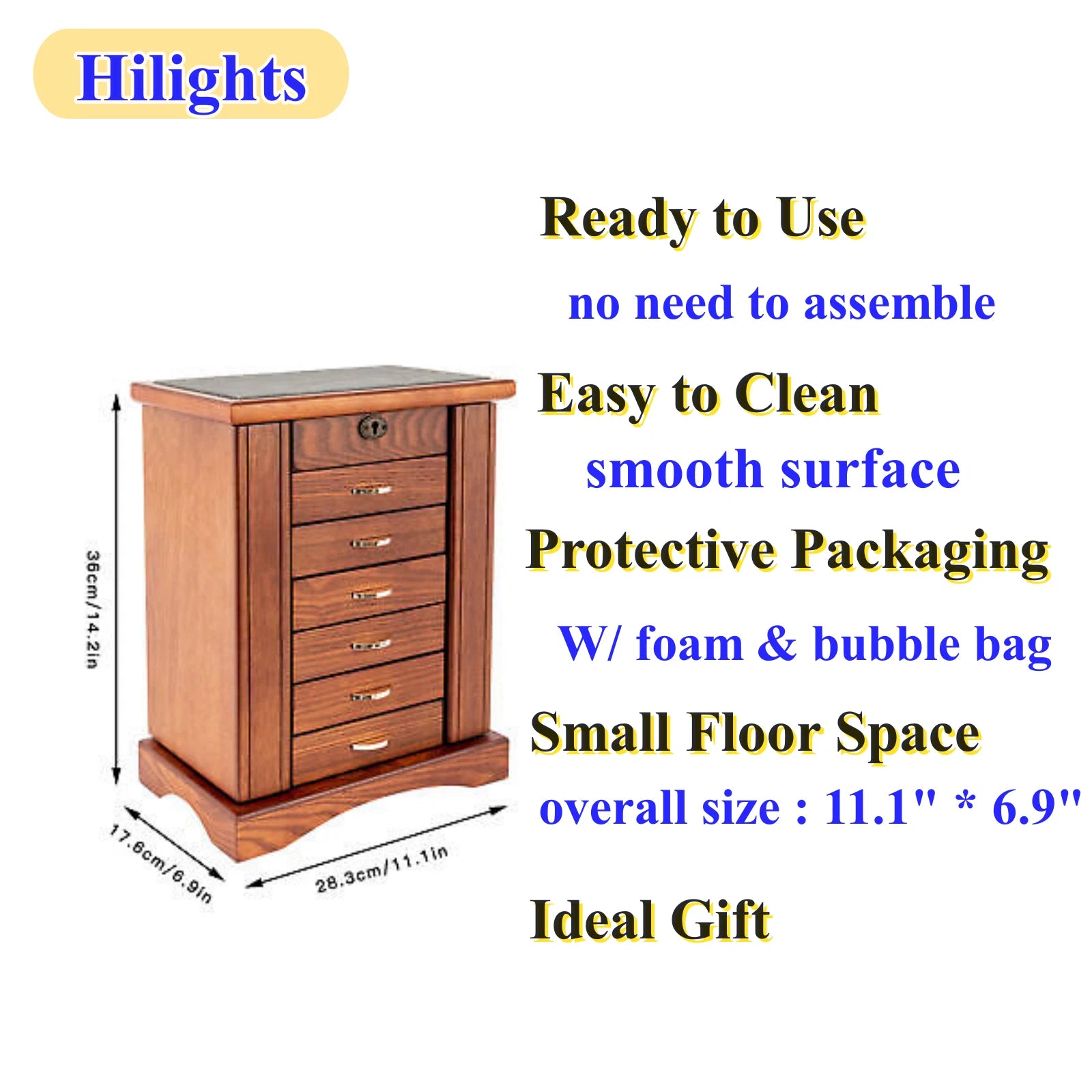 7 Layers Jewelry Box Wooden for Wowen Large Organizer Box with Mirror Safe Lock | eBay