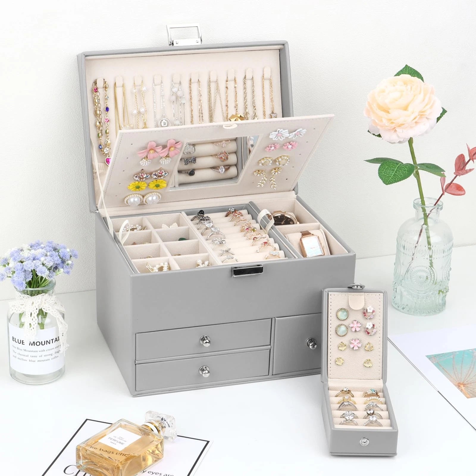DesignSter Jewelry Organizer Box 3 Layers Large Jewelry Box with Travel Jewel... | eBay