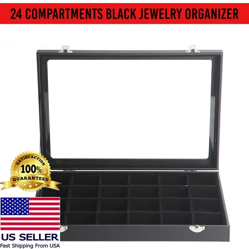 Jewelry Organizer Tray with Clear Lid 24 Grid Velvet Drawer Jewelry Storage | eBay