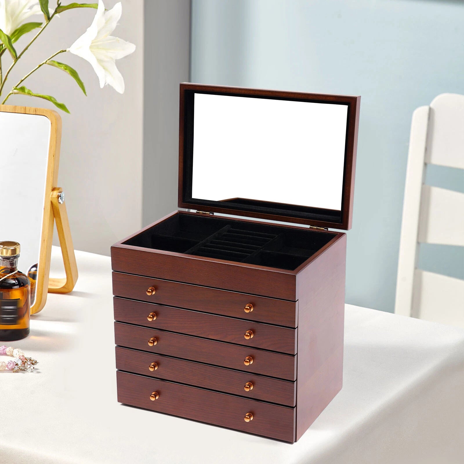 6 Layers Large Wooden Jewelry Storage Box Vintage Wooden Jewelry Organizer | eBay