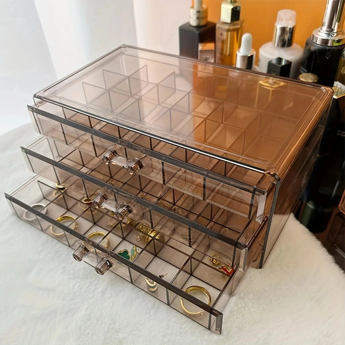1pc 3-layer 72-grid Large-Capacity Ring Earrings Necklace Jewelry Storage Box | eBay