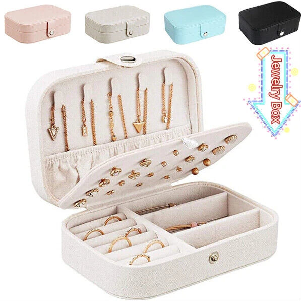 Portable Jewelry Box Organizer Leather Jewellery Ornaments Case Travel Storage | eBay
