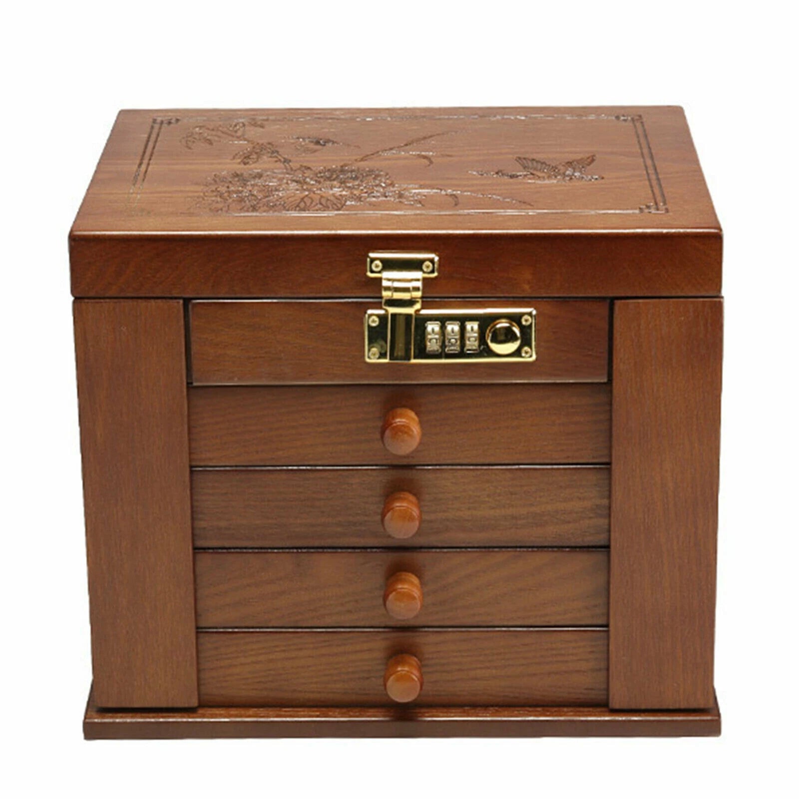 5 Layers Vintage Large Jewelry Organizer Wooden Storage Box Case with 4 Drawers | eBay