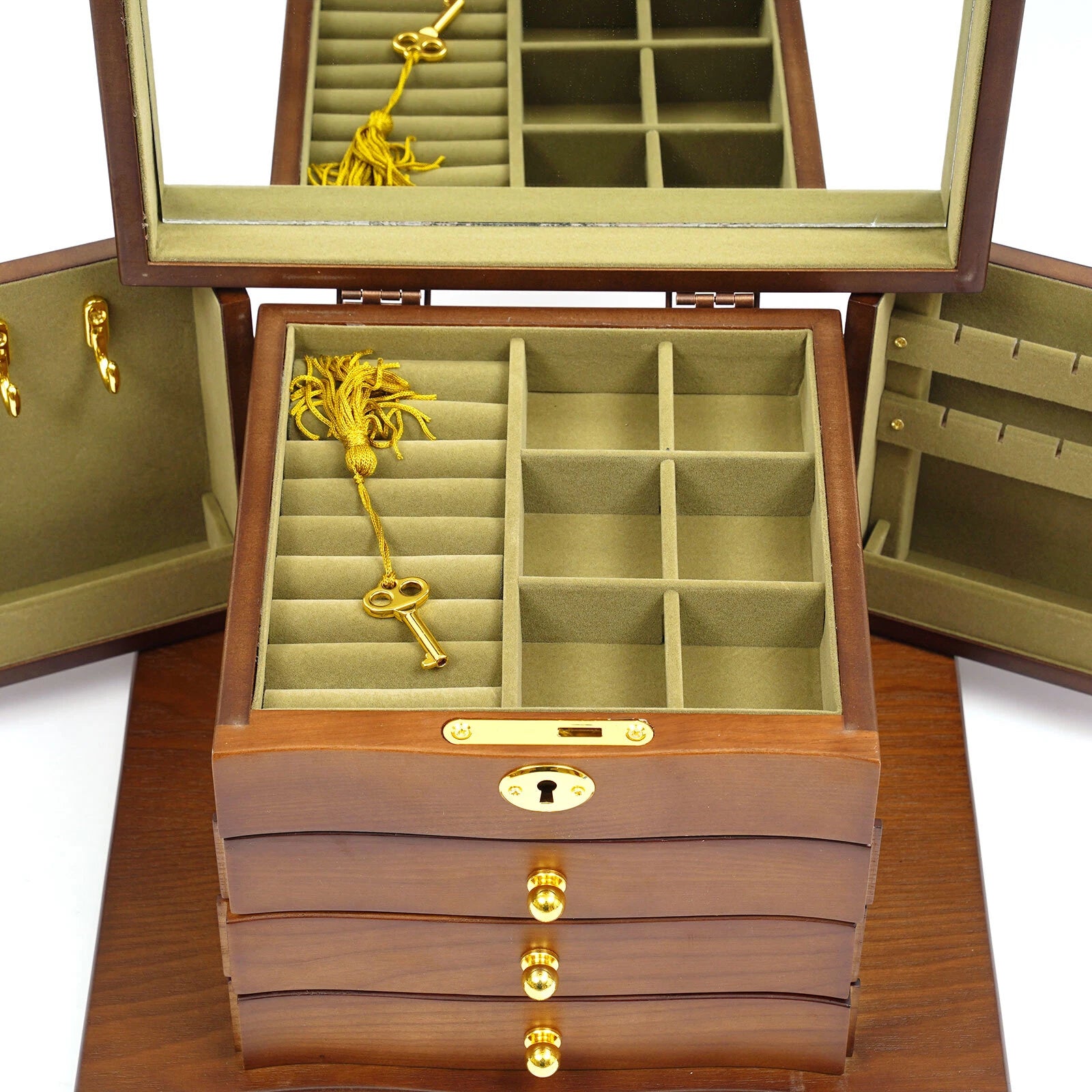Vintage Large Wooden Jewelry Organizer Box Necklace Rings Bracelet Storage Case | eBay