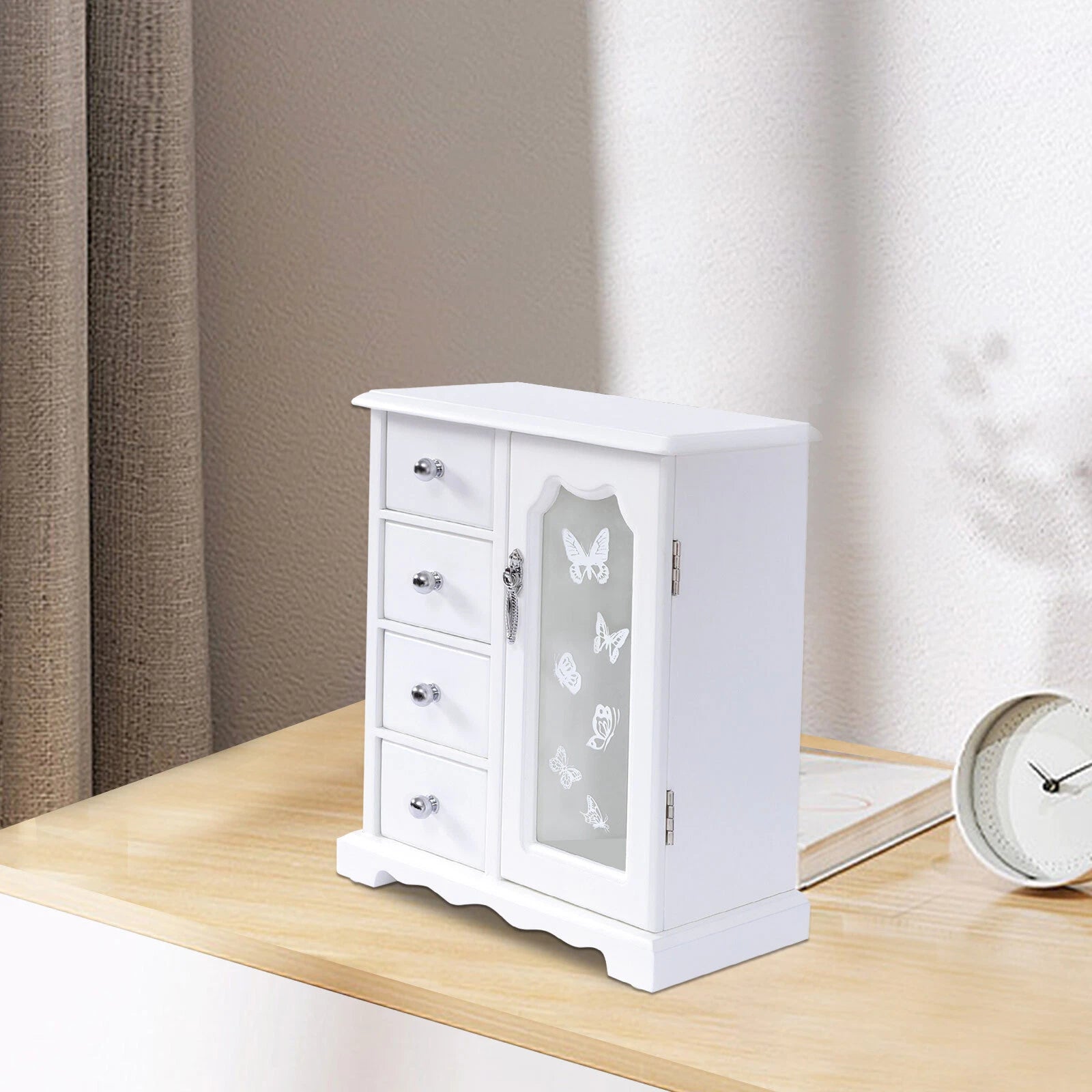 Jewelry Box Organizer Case Wooden with 4 Drawers Gift for Girls or Women White | eBay
