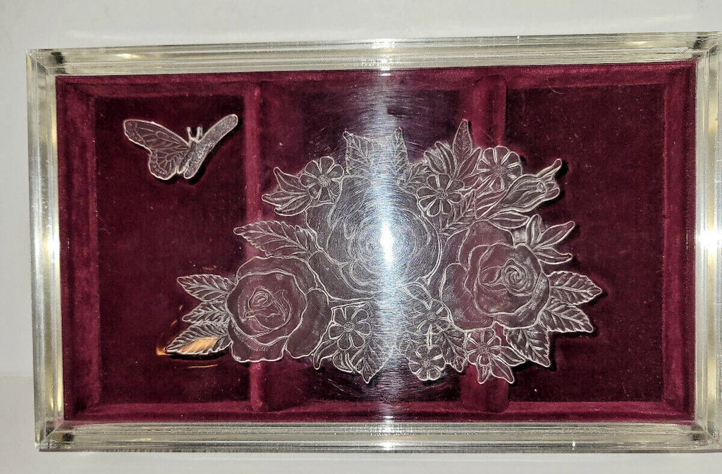 3 Compartment Jewelry Box/Organizer/Display Case 5” x 8.5” x 1.5” Frosted Floral | eBay