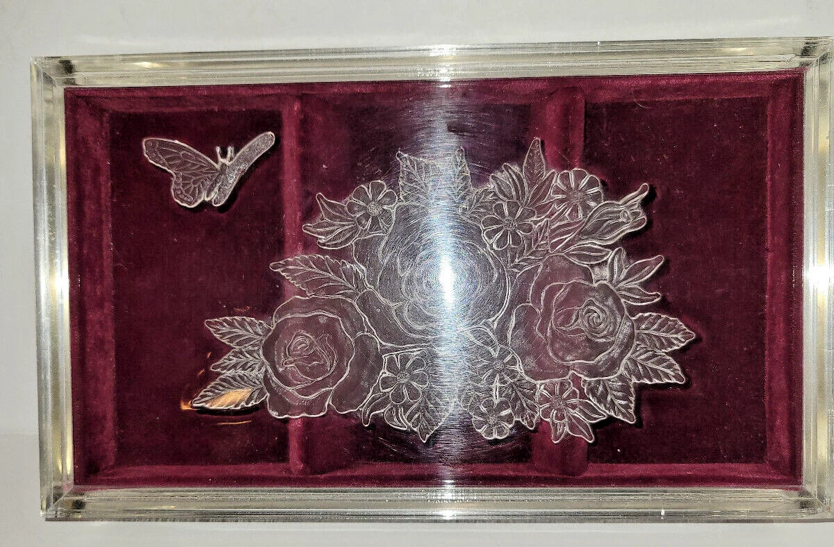 3 Compartment Jewelry Box/Organizer/Display Case 5” x 8.5” x 1.5” Frosted Floral | eBay