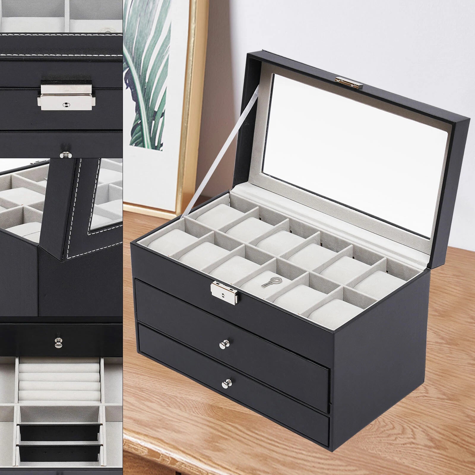 3-Layer Jewelry Storage Box 25 Slots Watch Sunglasses Organizer Display Case | eBay