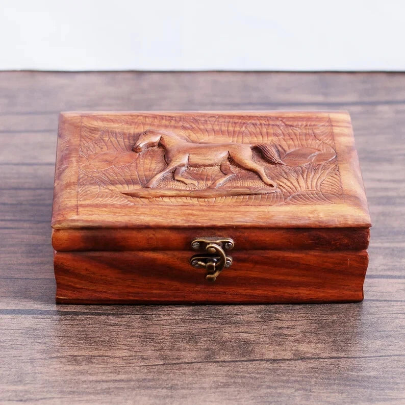 Large Wood Jewelry Box for Women Horse Vintage Gift Storage Box Organizer NEW US | eBay