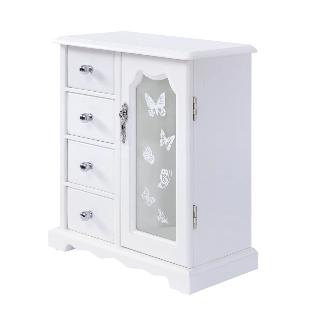 Jewelry Box Organizer Case Wooden with 4 Drawers Gift for Girls or Women White | eBay