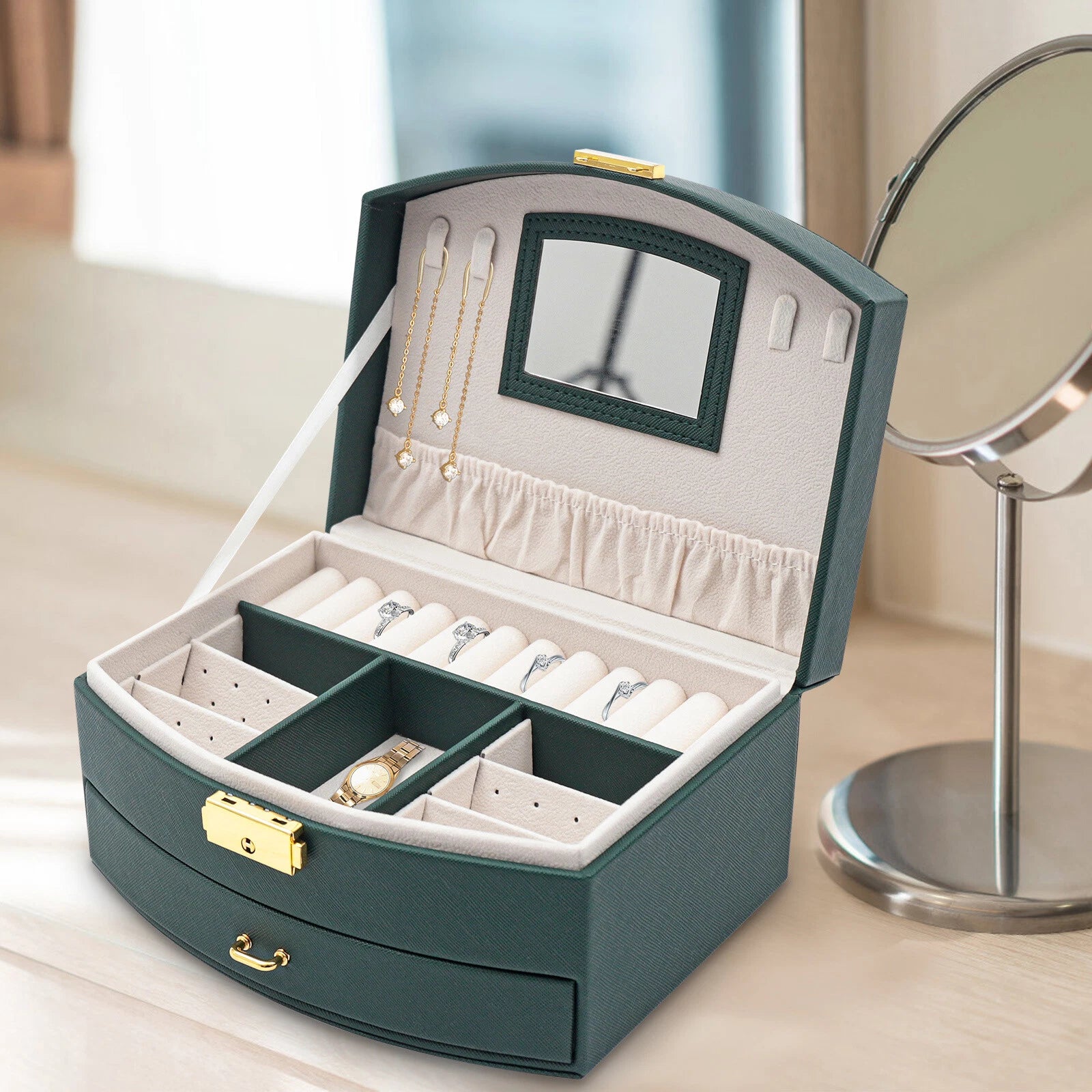 Large Jewelry Storage Case Jewelry Box Organizer for Women Girls with 2 Drawers | eBay