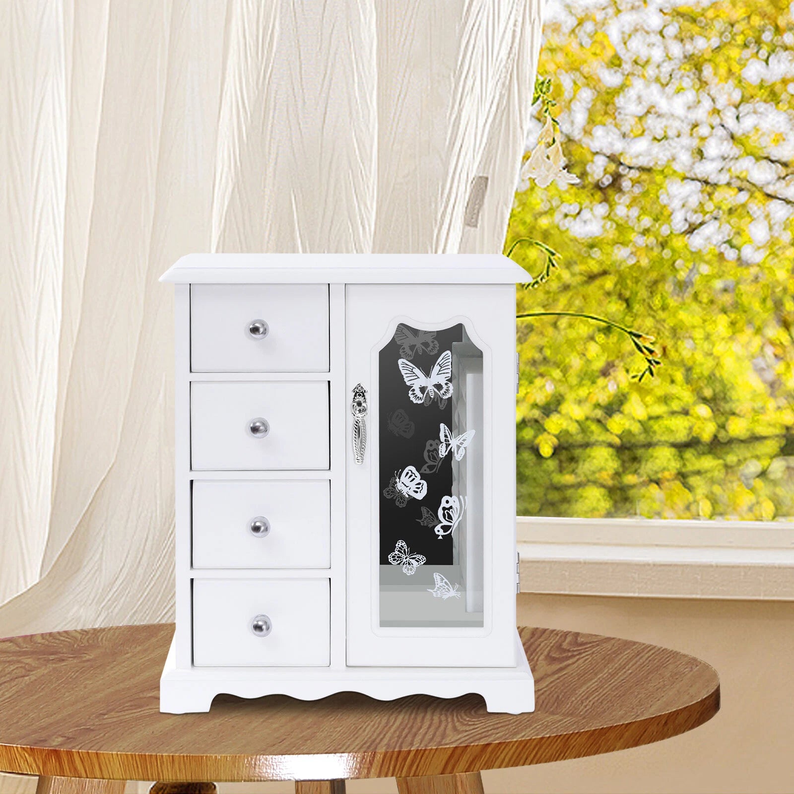 Jewelry Box Organizer Case Wooden with 4 Drawers Gift for Girls or Women White | eBay