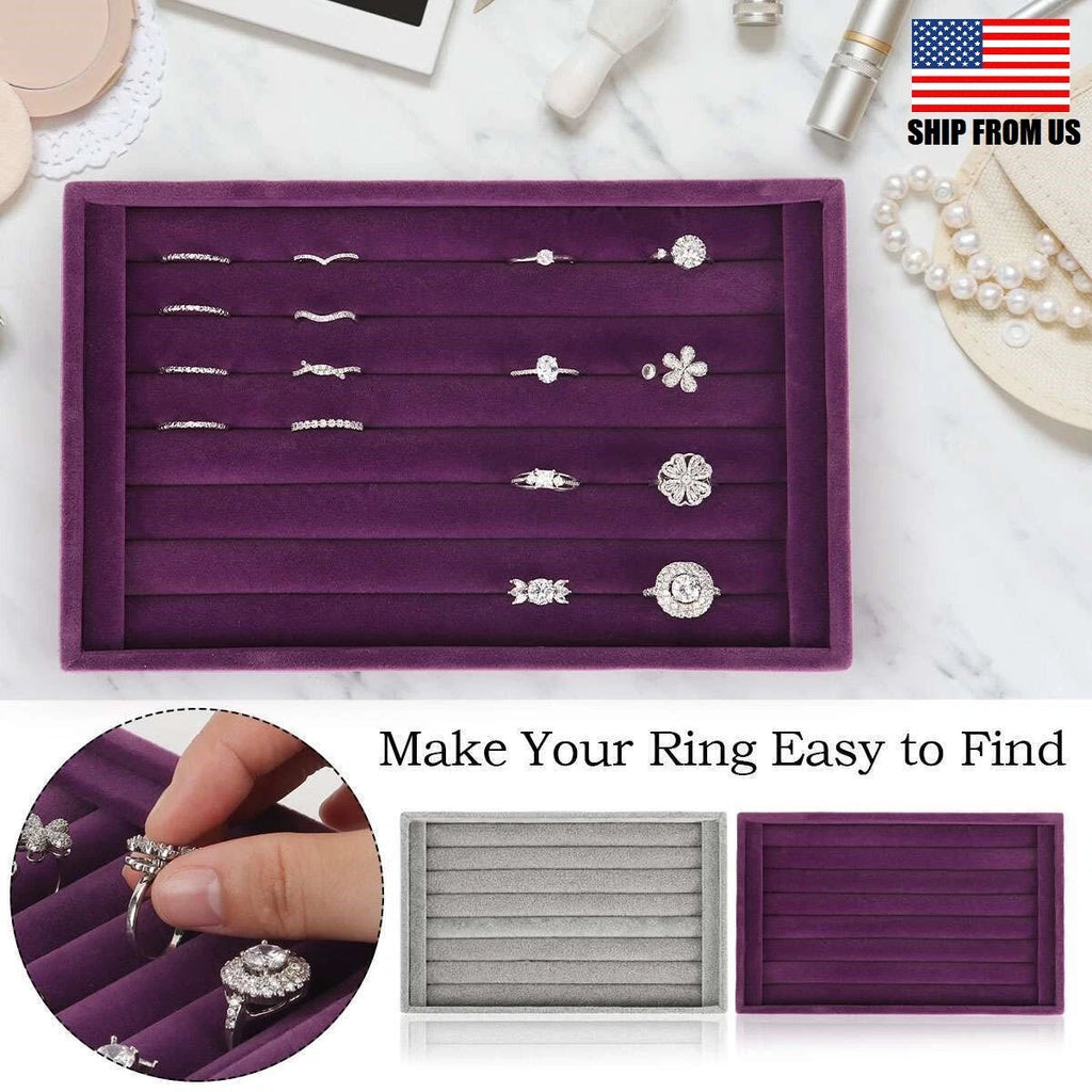 2× Velvet Jewelry Ring Display Organizer Case Earring Storage Box Tray Holder US | eBay