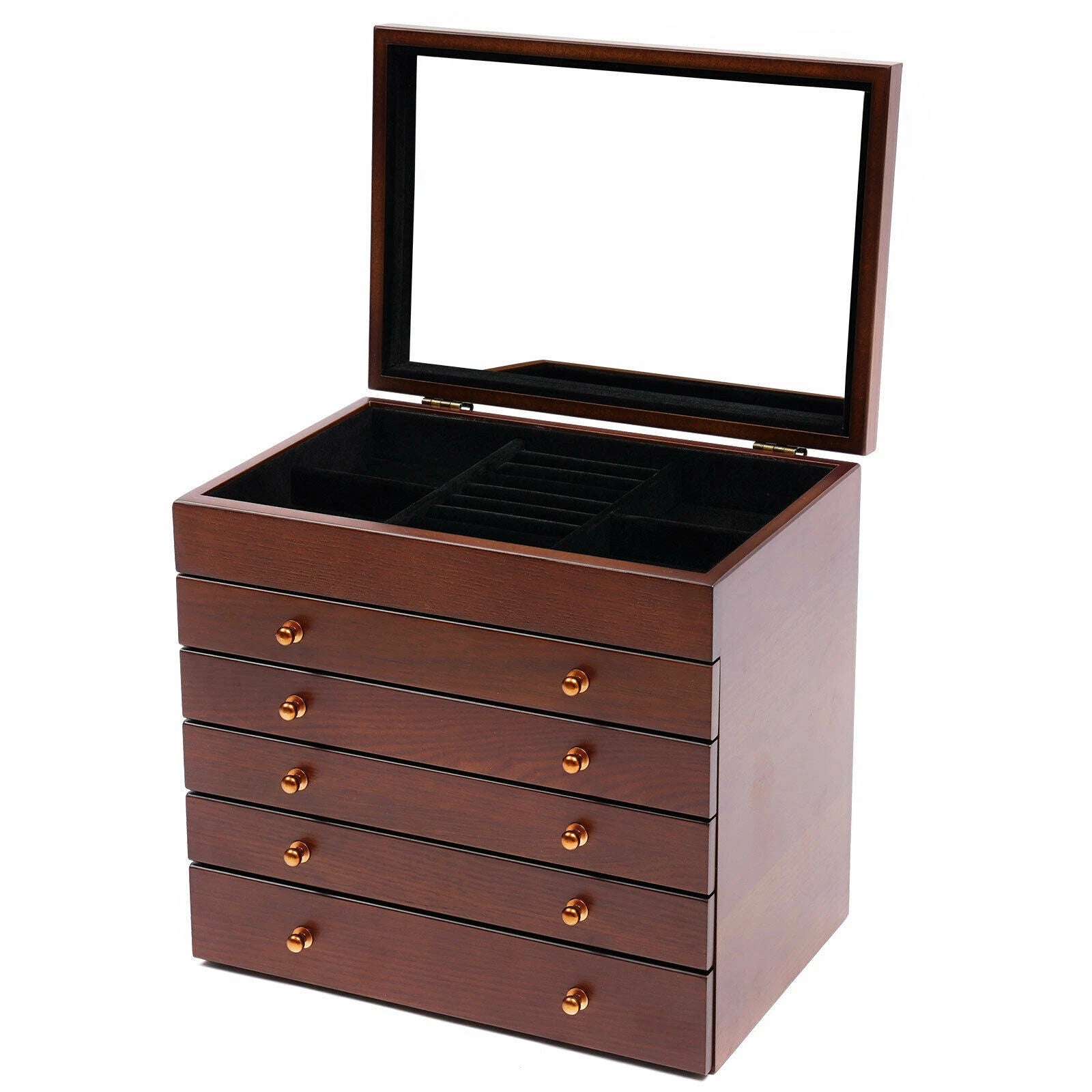 6 Layers Large Wooden Jewelry Storage Box Vintage Wooden Jewelry Organizer | eBay