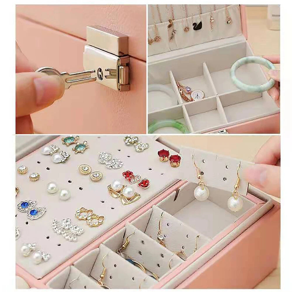 2 Layers Jewelry Box Organizer Large Capacity Ring Earring Necklace Storage New | eBay