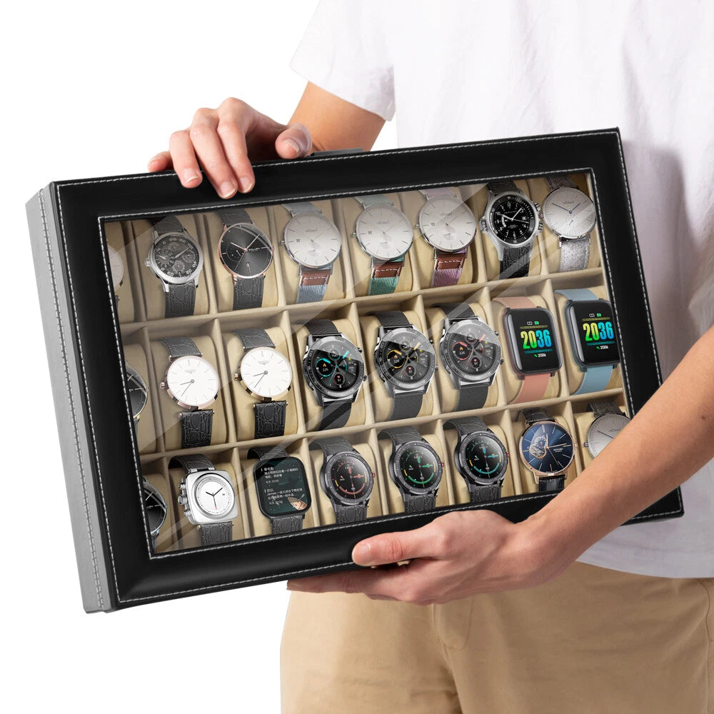 Watch Box Case Organizer Watches Holder Jewelry Storage Top Glass Display Gift | eBay