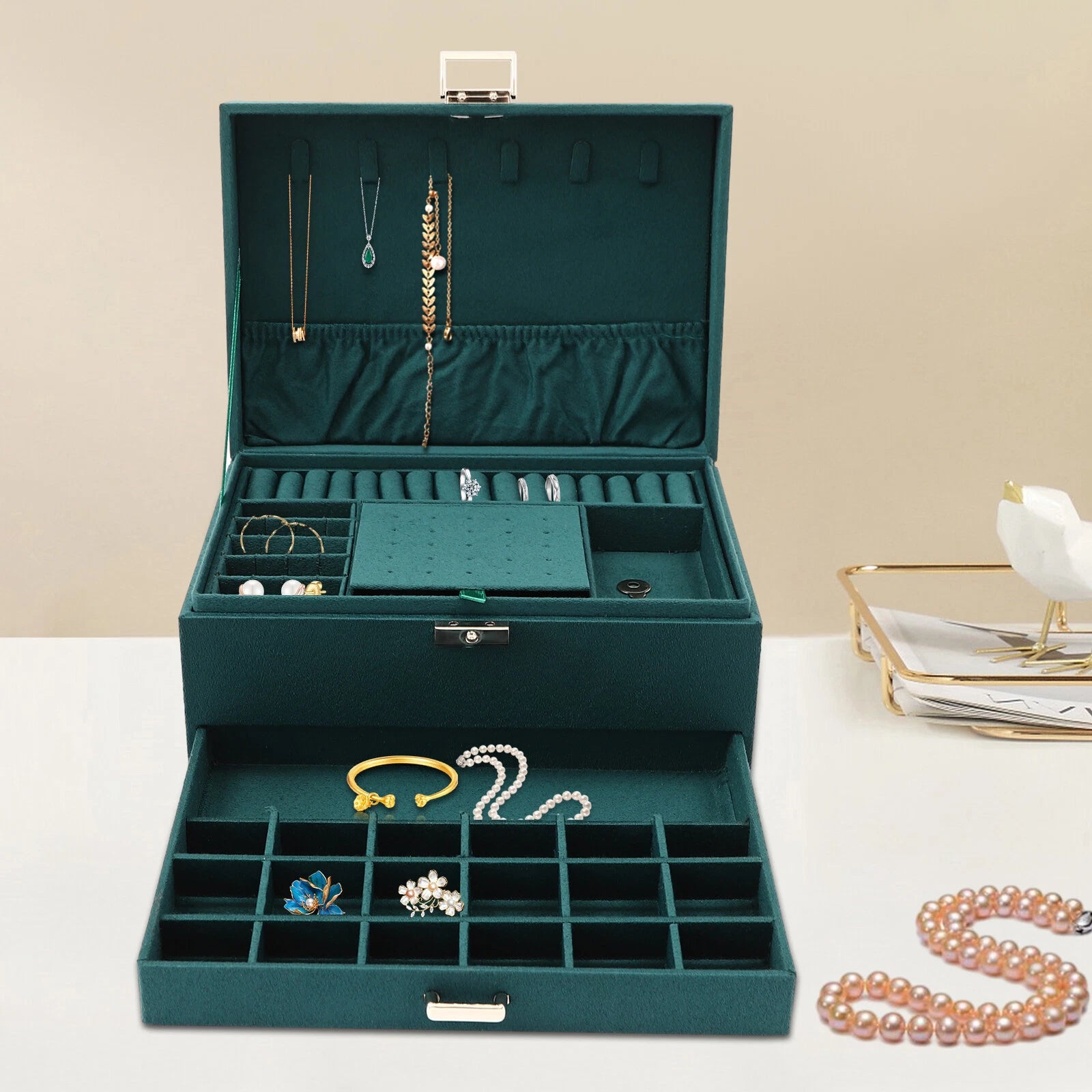 3 Layers Jewelry Box Organizer Large Capacity Ring Earring Necklace Storage Gift | eBay