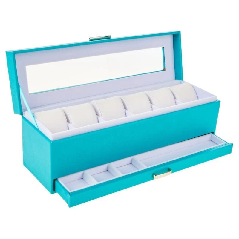 *Prestige 6-Slot Watch / Bracelet Storage Box with Jewelry Drawer - Turquoise | eBay