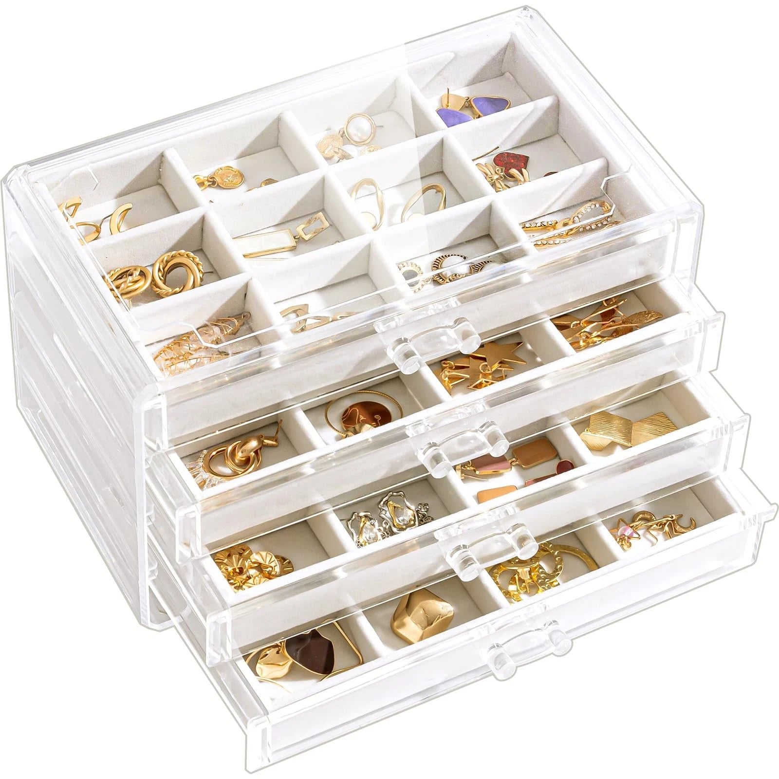 Earring Holder Organizer Box Jewelry Storage with 4 Drawers, Clear Acrylic St... | eBay