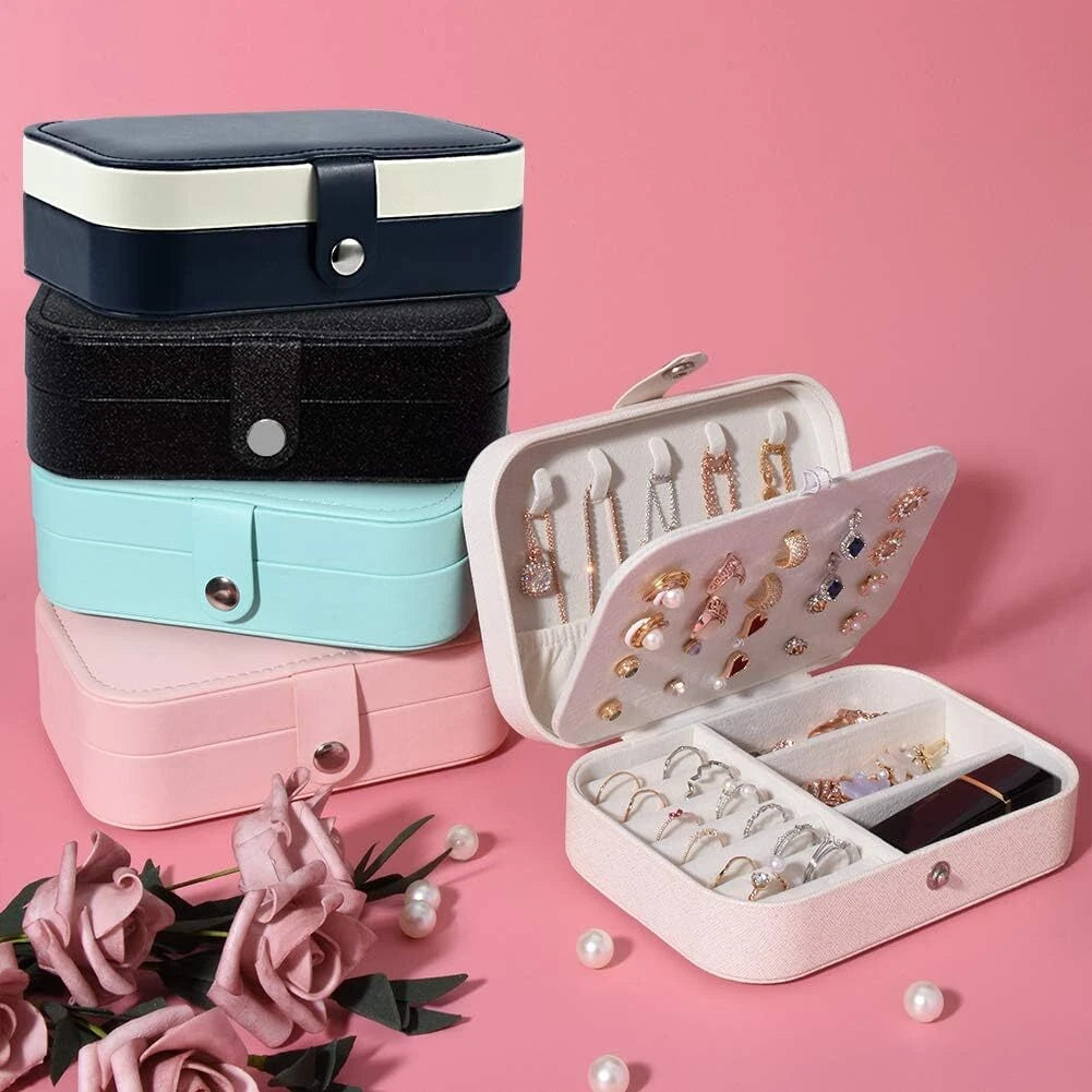 Double Layer Jewelry Box Organizer Case Rings Earrings Necklace Storage Portable | eBay