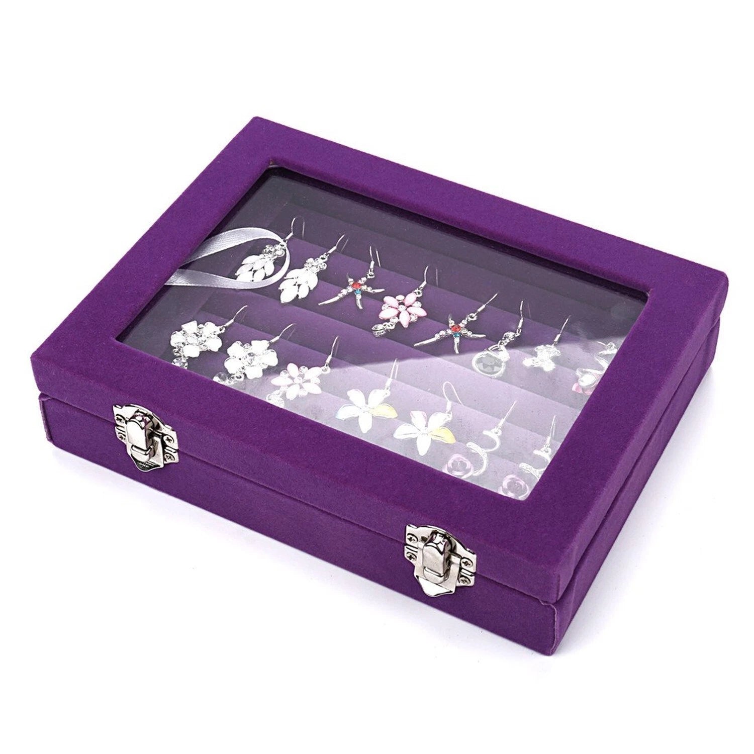 Velvet Glass 50 Rings Organizer Jewelry Display Stand Storage Box Earrings Je... | eBay
