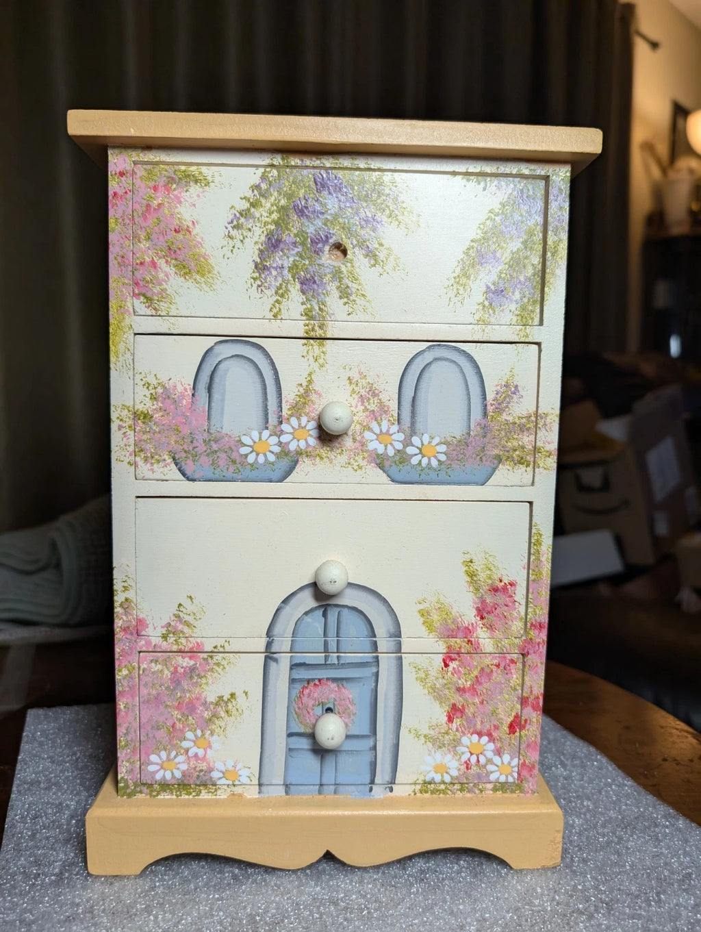 Wooden Hand Painted 4 Drawer Jewelry Storage Box Chest 12" x 8" X 4" As Is | eBay