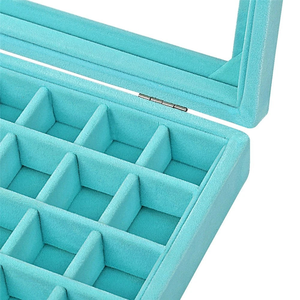 24 Slots Velvet Glass Jewelry Box Organizer Rings Earrings Tray Display Case | eBay