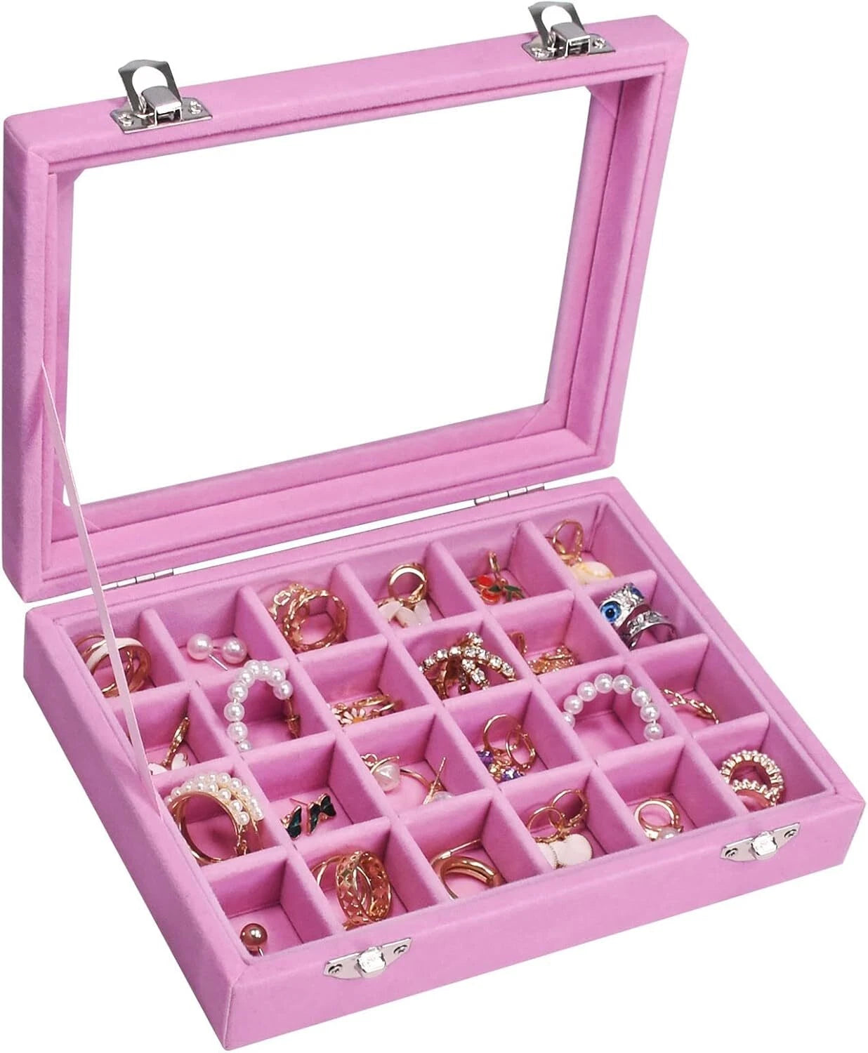Velvet Jewelry Box 24 Grid Jewelry Ring Display Organiser Box Tray Holder Earrin | eBay