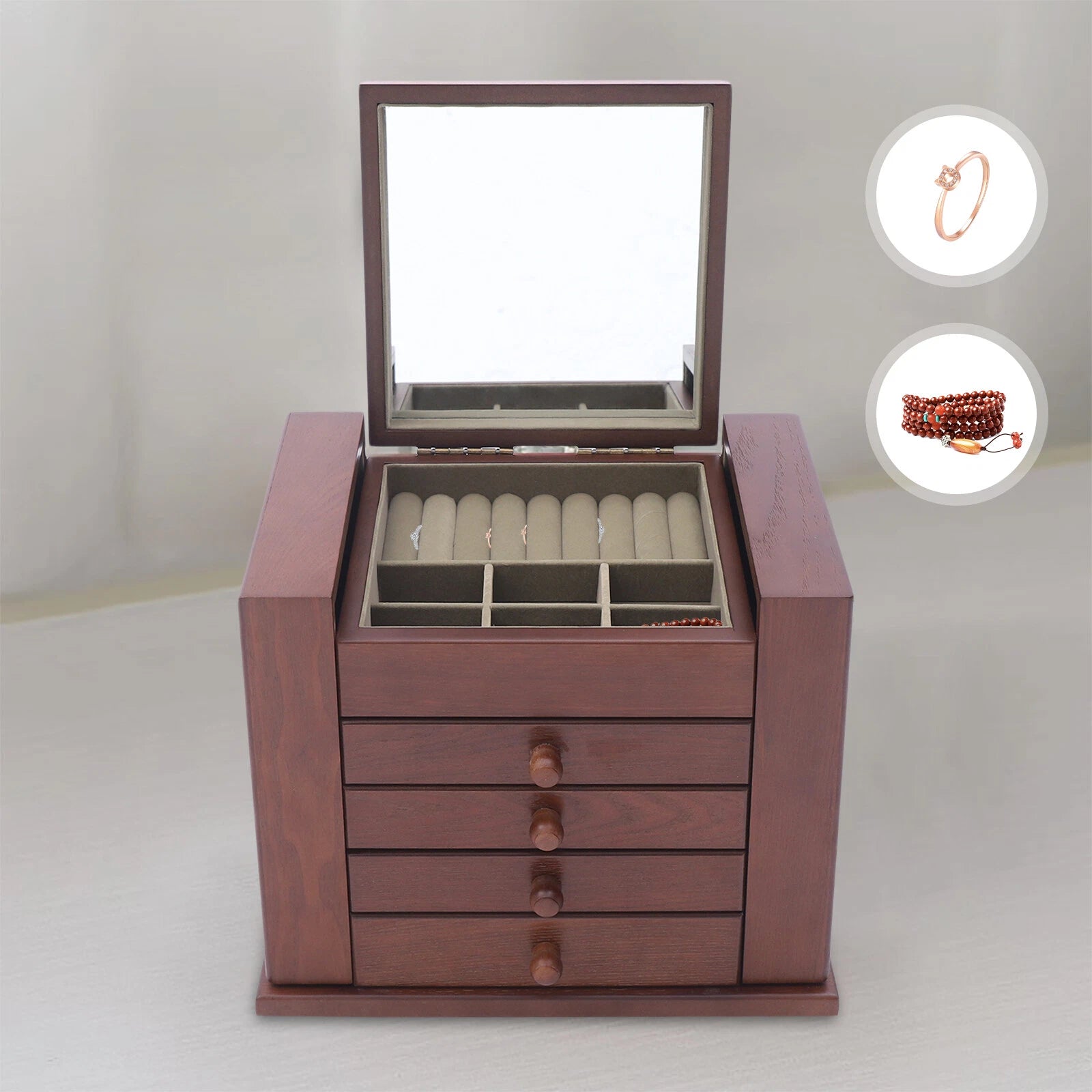 5 Layers Vintage Jewelry Organizer Wooden Storage Box Organizer W/4 Drawers | eBay