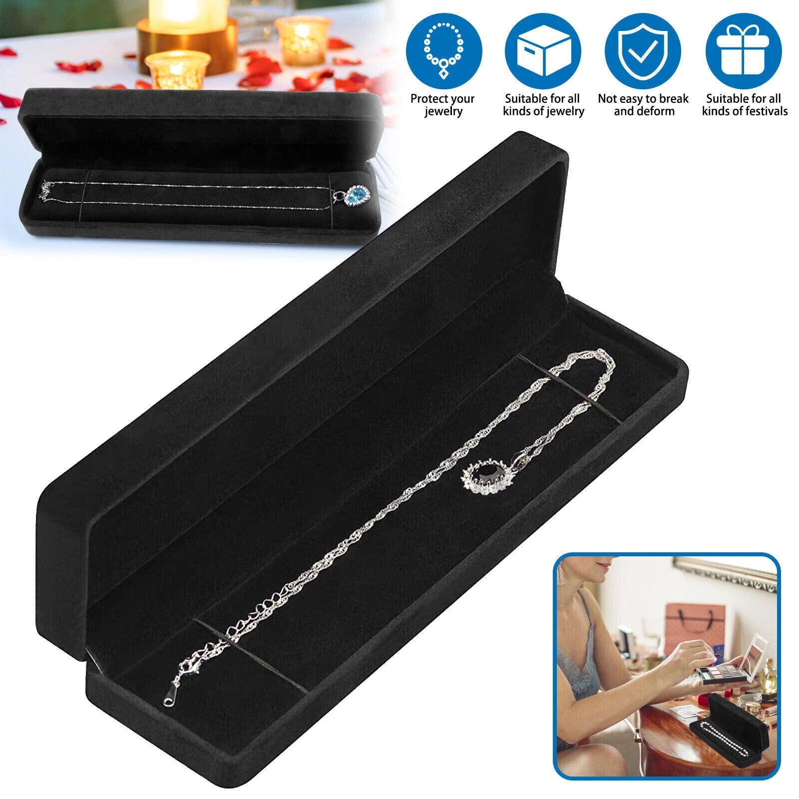 Black Velvet Bracelet Chain Necklace Gift Box Case Jewelry Display for Weddings | eBay