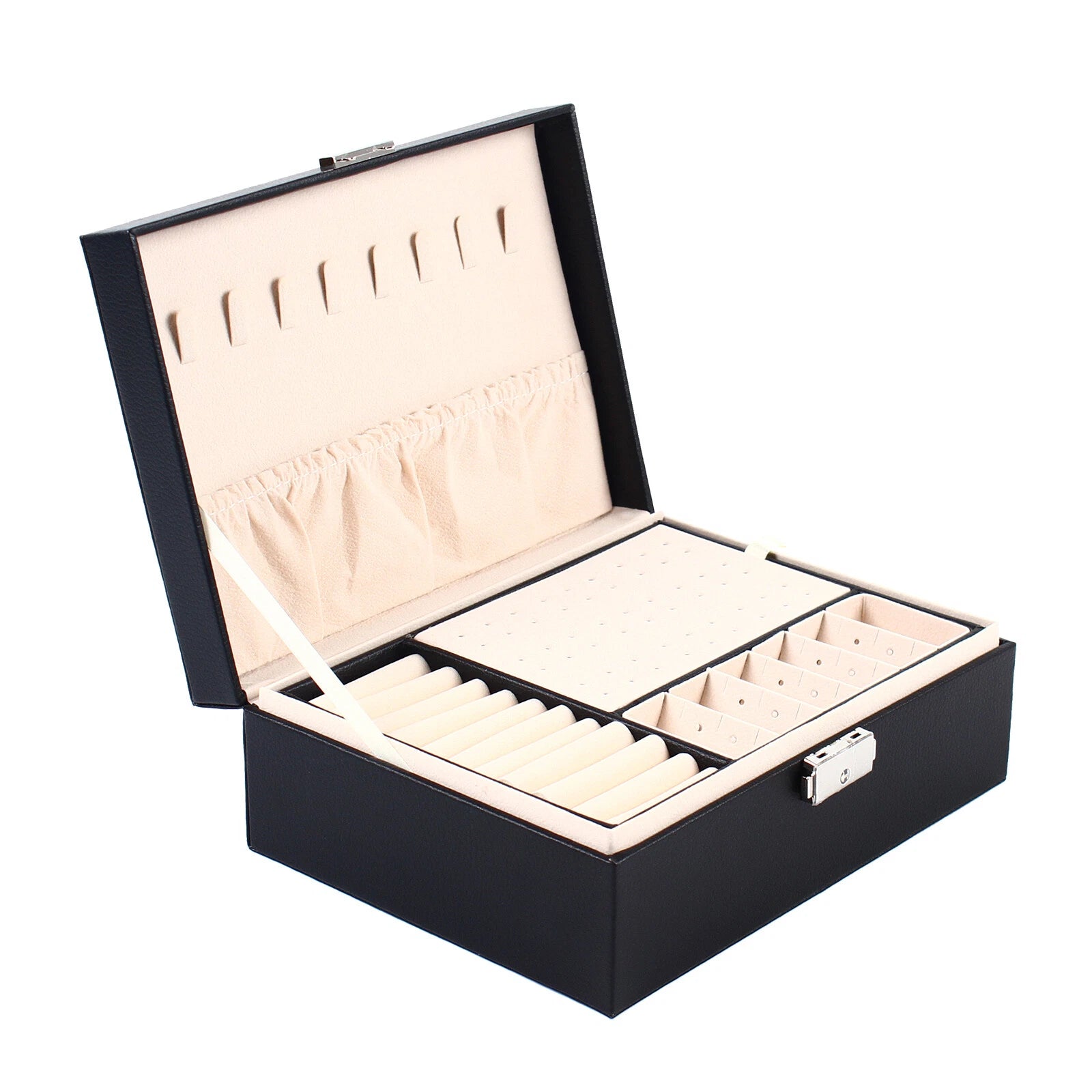 Double Layer Jewelry Box PU Leather Storage Large Space Holder Organizer Gift | eBay