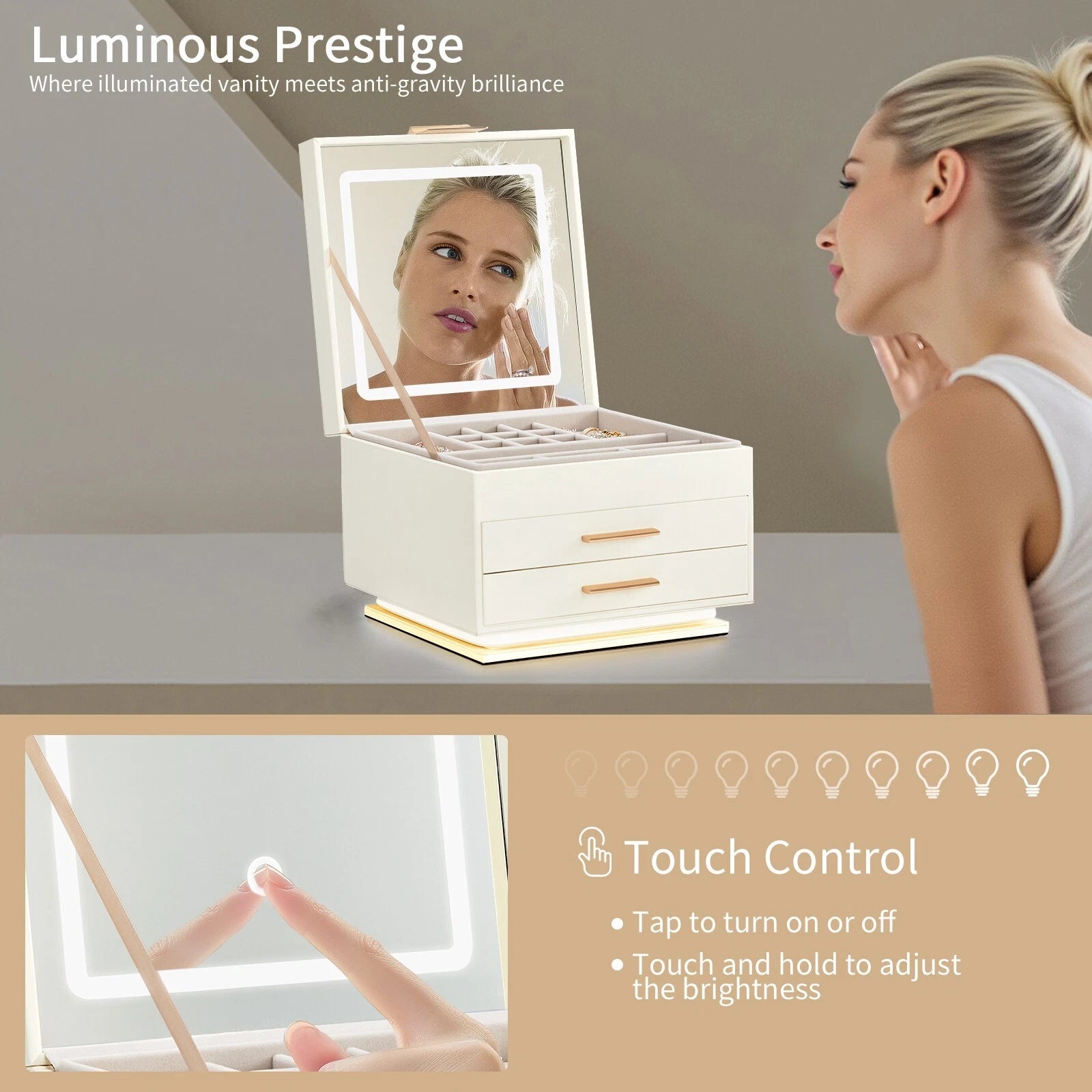 Jewelry Box Leather 3-Tier Storage Organizer Case with Touch Control LED Mirror | eBay