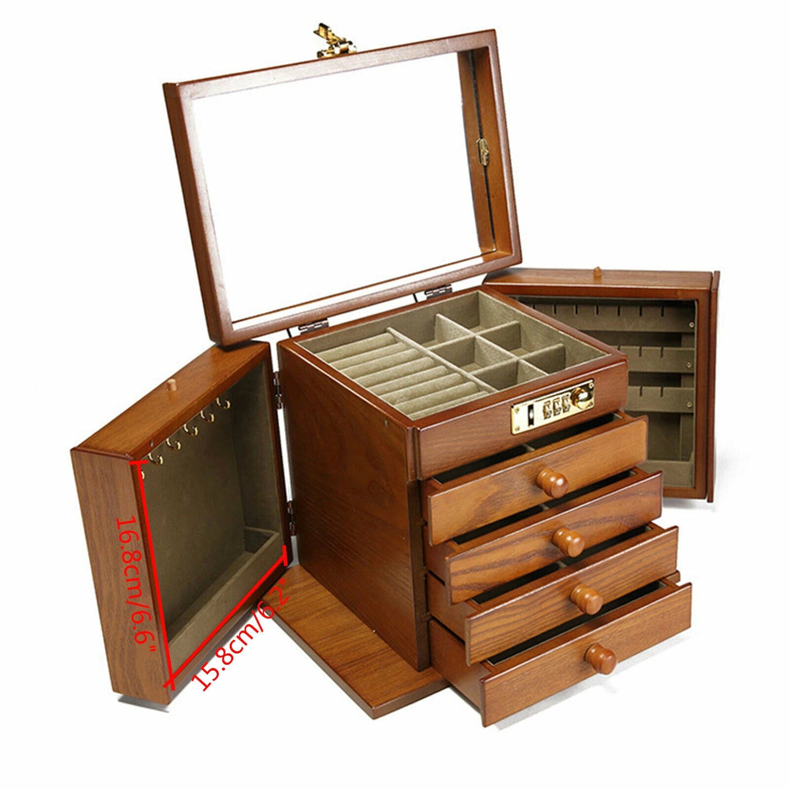 5 Layers Vintage Large Jewelry Organizer Wooden Storage Box Case with 4 Drawers | eBay