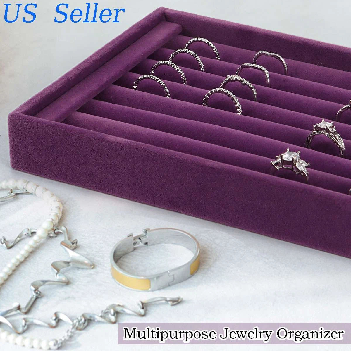 Velvet Jewelry Ring Display Organizer Tray Holder Box Earring Storage Case Large | eBay