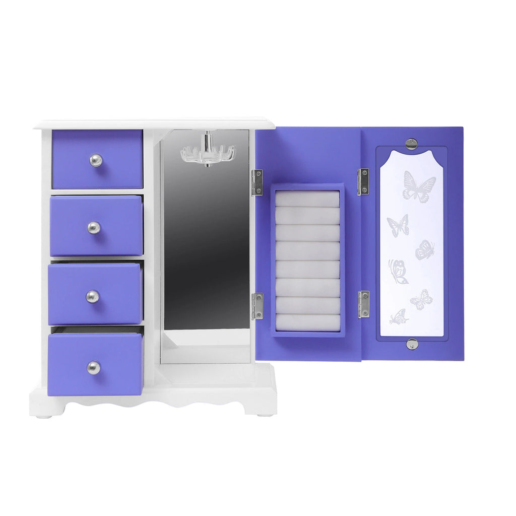 Jewelry Box Bracelets Rings Storage Organizer 4 Drawers Purple w/Built-in Mirror | eBay