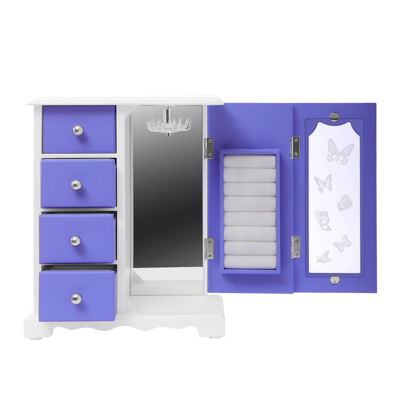 Jewelry Box Bracelets Rings Storage Organizer 4 Drawers Purple w/Built-in Mirror | eBay