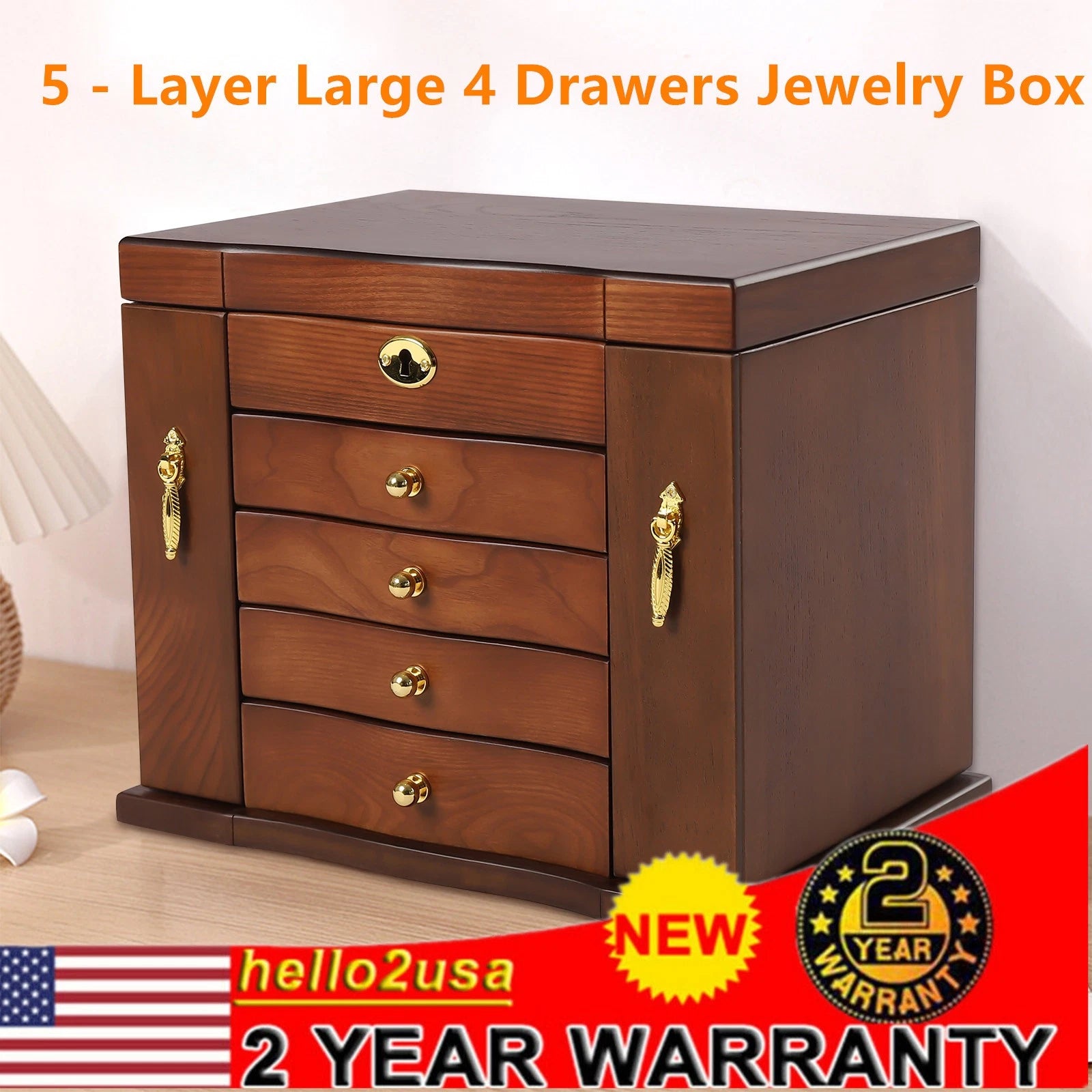 Wooden 5-Layer Large 4 Drawers Jewelry Box For Wowen with Mirror Organizer Box | eBay