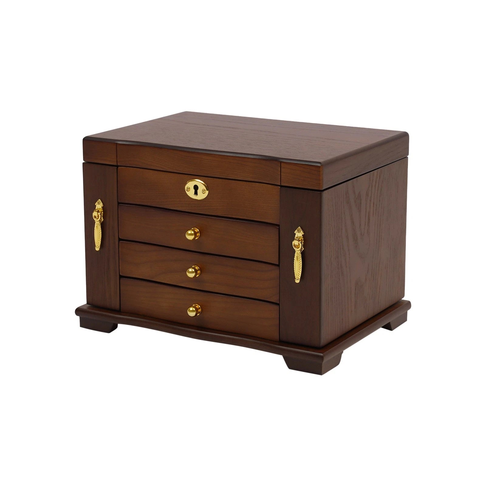 4-Tier Retro Solid Wood Jewelry Box Jewelry Case Lockable Ring Cabinet W/ Mirror | eBay
