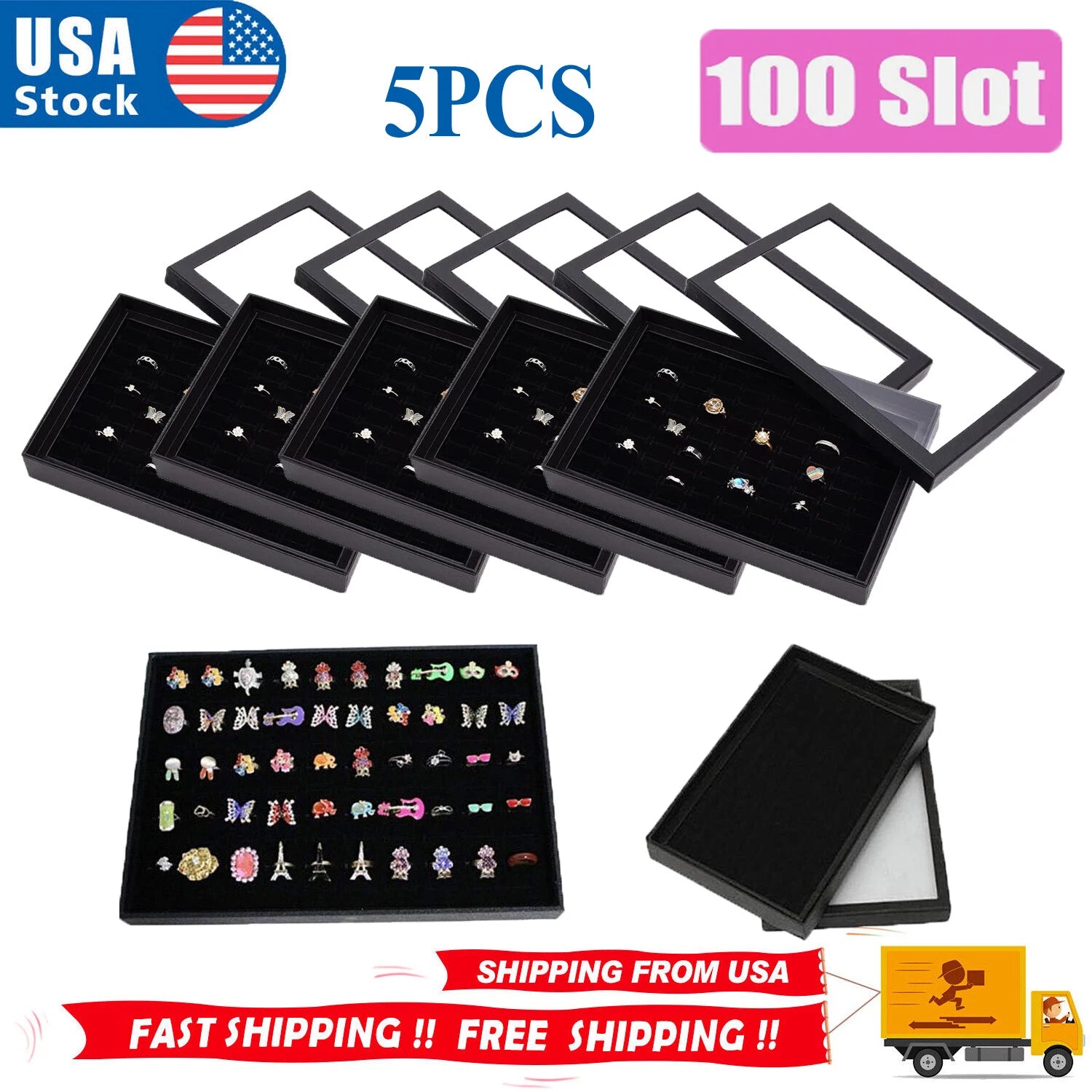 5PC 100Slot Jewelry Ring Display Organizer Tray Holder Earrings Storage Box Case | eBay