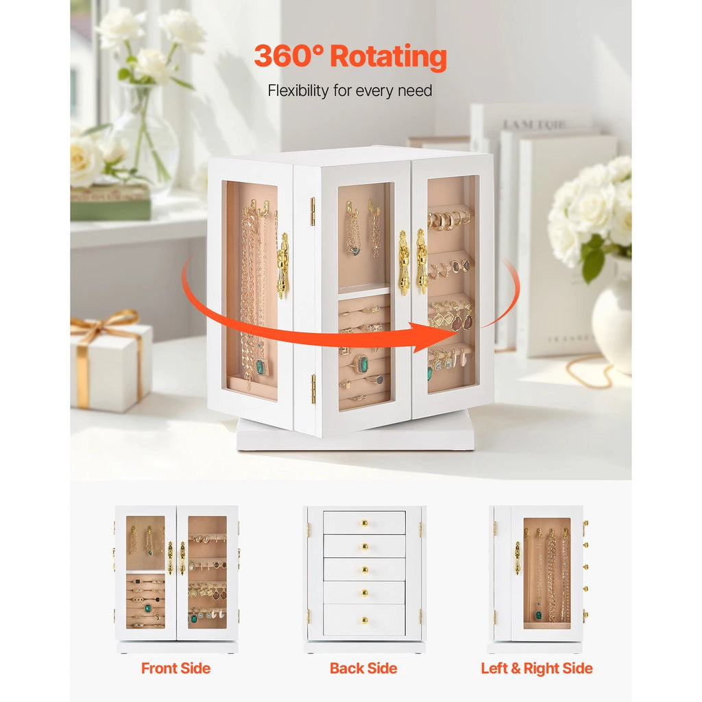 Jewelry Box 360° Rotating Jewelry Organizer with 5 Spacious Drawers White | eBay
