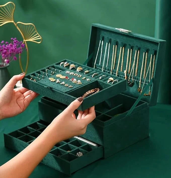 3 Layers Jewelry Box Organizer Large Capacity Ring Earring Necklace Storage New | eBay