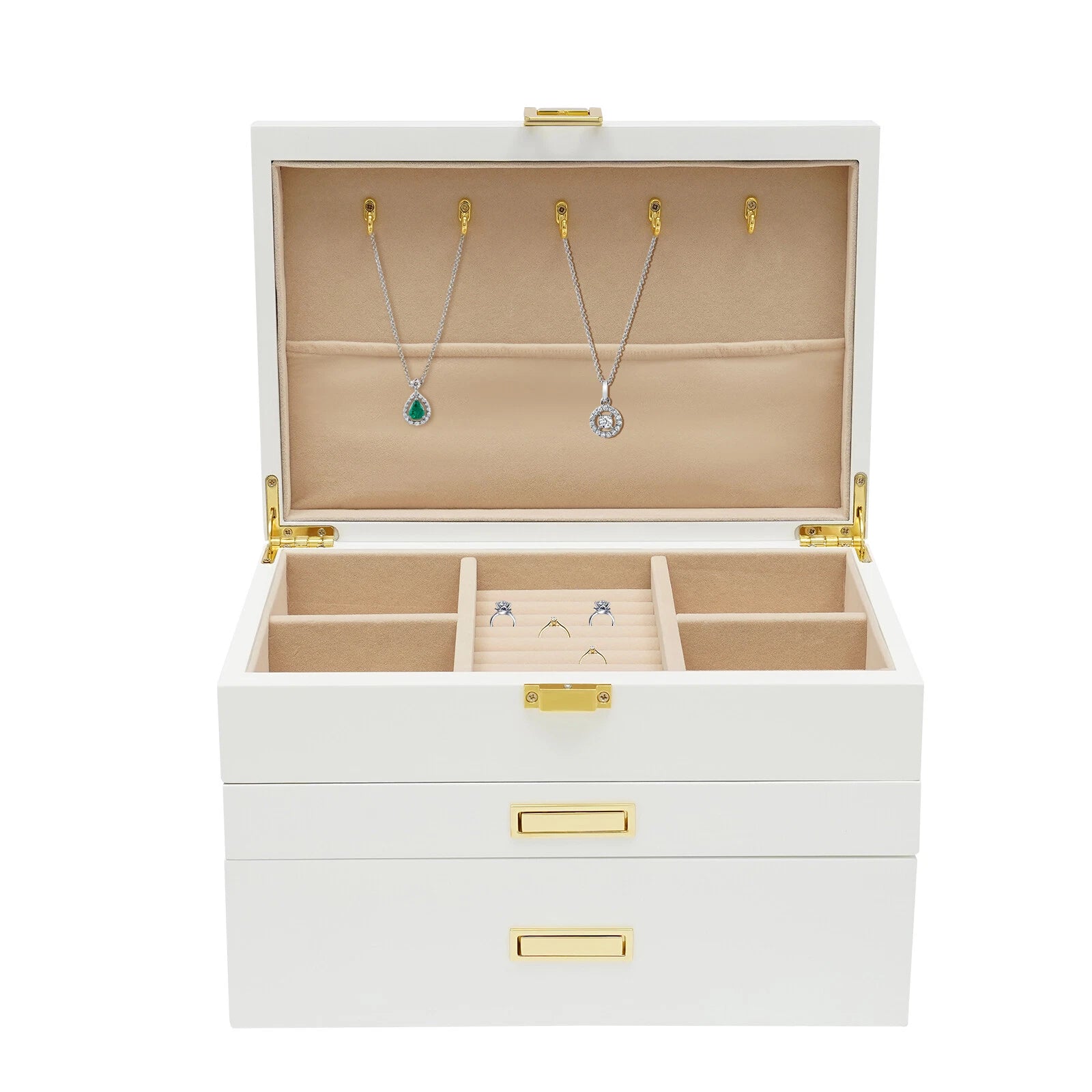 Large Wooden Jewelry Storage Box 3 Layers Organizer 2 Drawers Cabinet | eBay