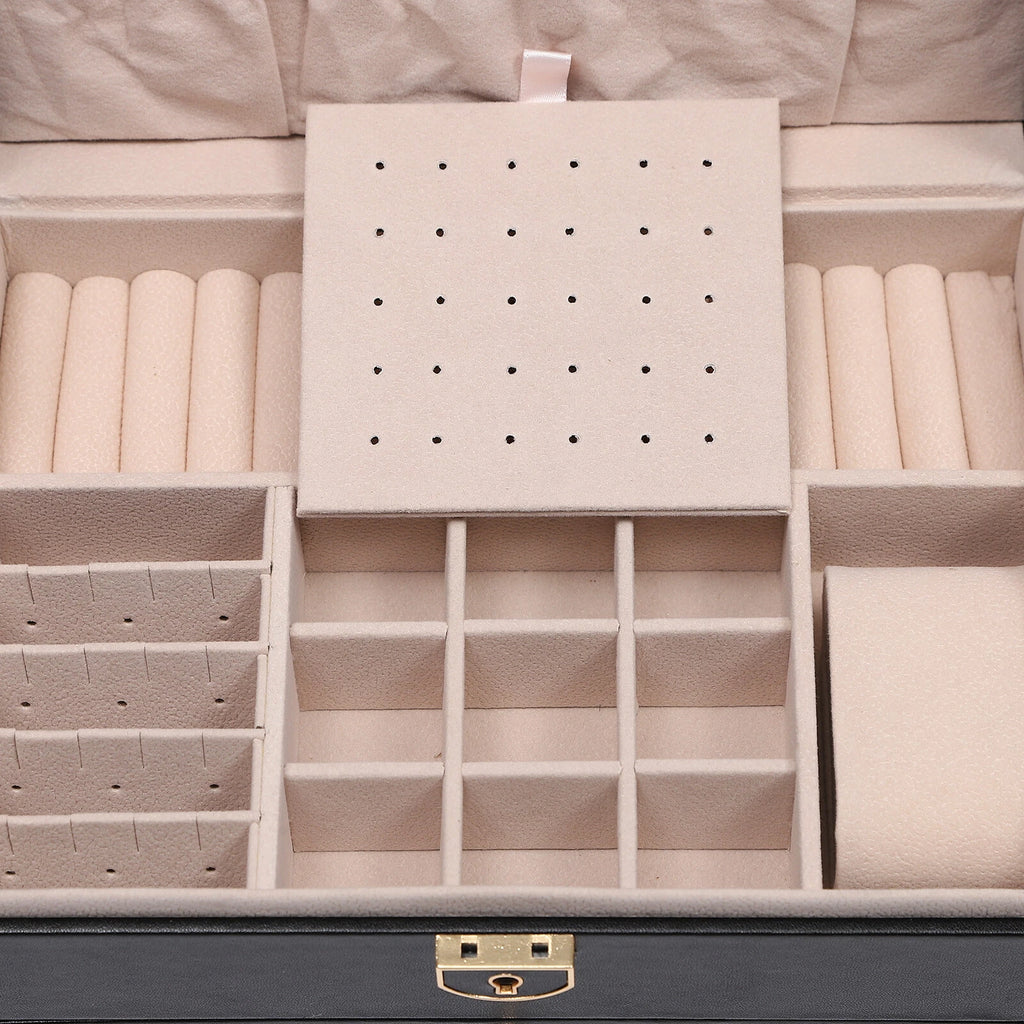 3-Layer Jewelry Box Organizer with Lockable Storage and Velveteen Lining | eBay