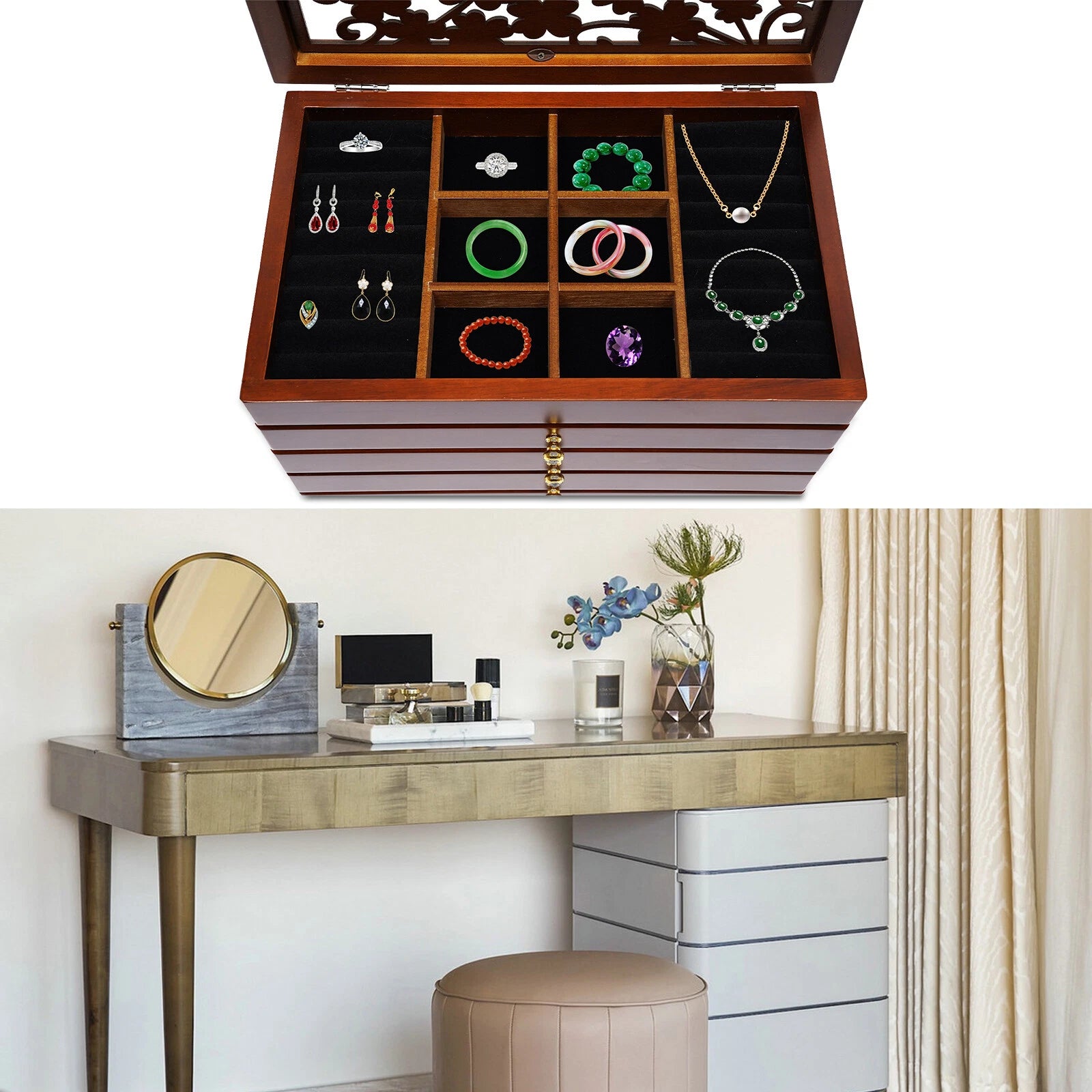 Jewelry Cabinet Storage Box Gift Chest Armoire Organizer W/ 6 Layers Drawer | eBay
