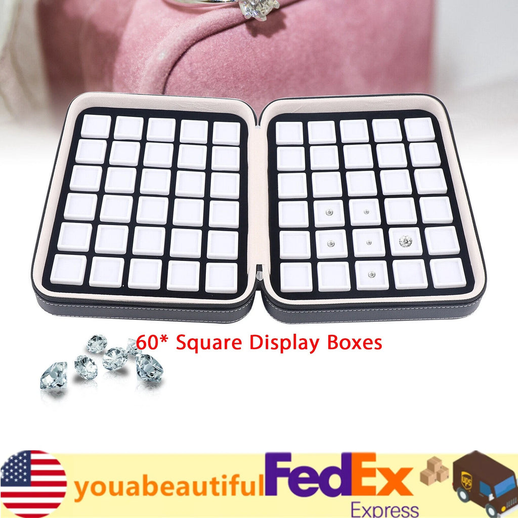 60 Grids Luxury Diamond Gemstone Organizer Display Box Jewelry Storage Case usa! | eBay