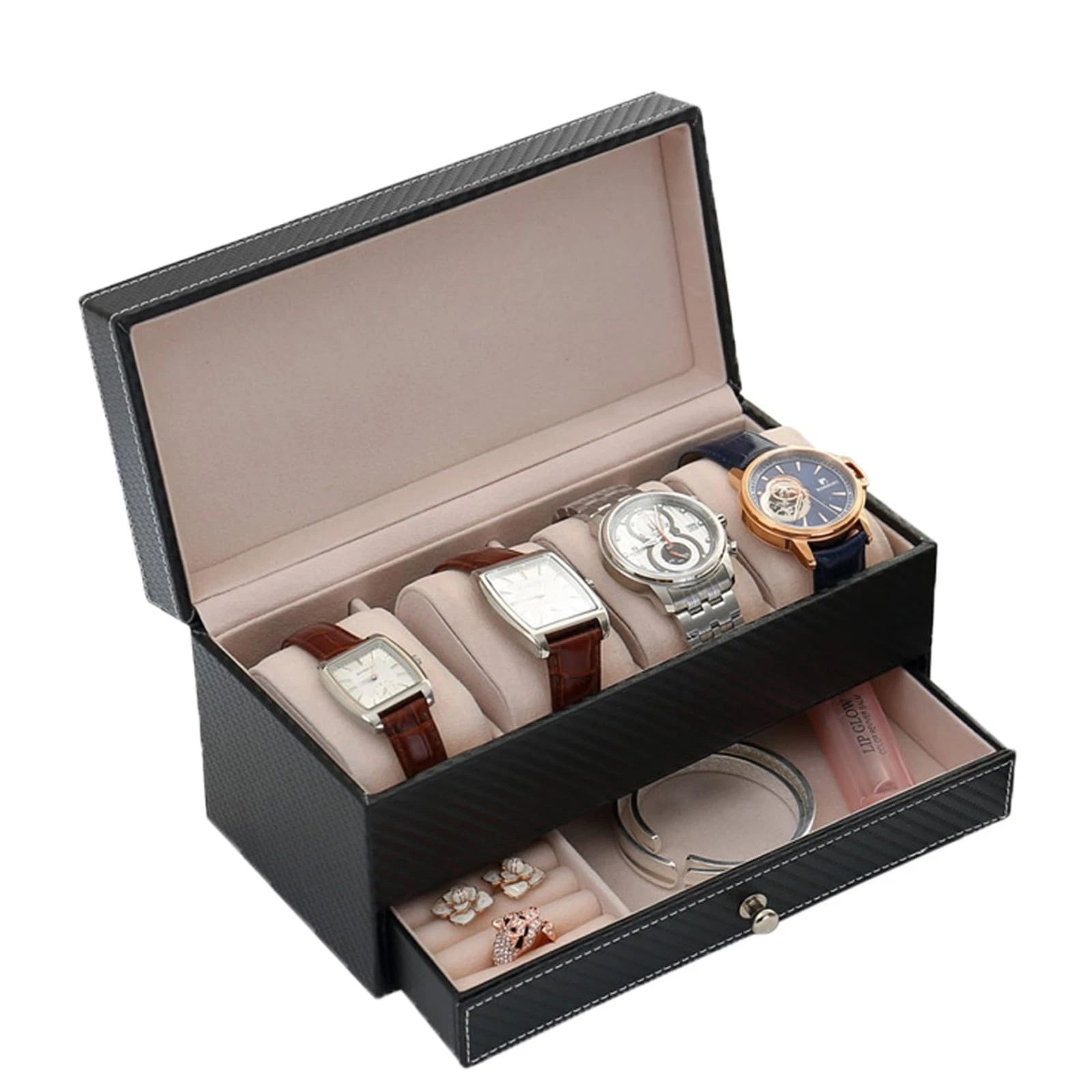 4-Slot Watch Box For Men Leather Display Case Holder Organizer Jewelry Storage | eBay
