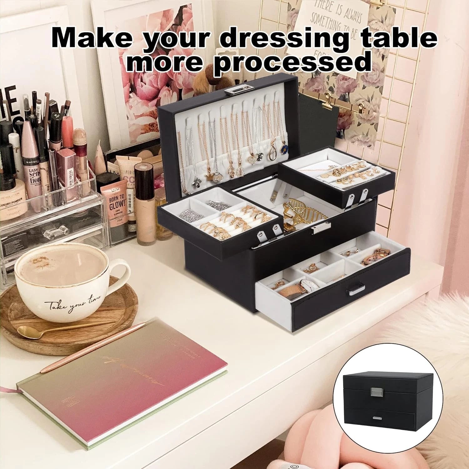 Jewelry Boxes for Women Girls, Jewelry Organizer Box, 3 Layers Jewelry Storage | eBay